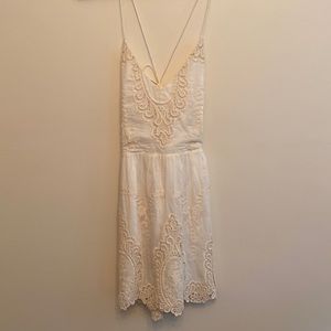 Cream tie back/open back embroidered dress